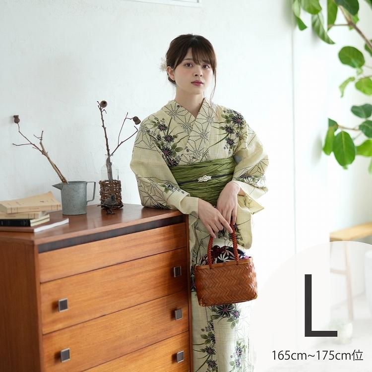 浴衣 セット レディース トールサイズ ３点セット 浴衣 帯 下駄 Lサイズ トールサイズ 165cm 175cm 麻の葉 美人花 ベージュ 紫 緑 綿麻 京美人花と麻の葉柄 浴衣通販 Utatane 通販 Yahoo ショッピング