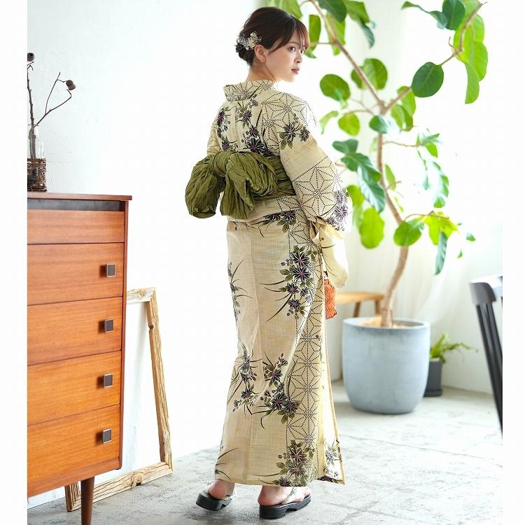 浴衣 セット レディース トールサイズ ３点セット 浴衣 帯 下駄 Lサイズ トールサイズ 165cm 175cm 麻の葉 美人花 ベージュ 紫 緑 綿麻 京美人花と麻の葉柄 浴衣通販 Utatane 通販 Yahoo ショッピング