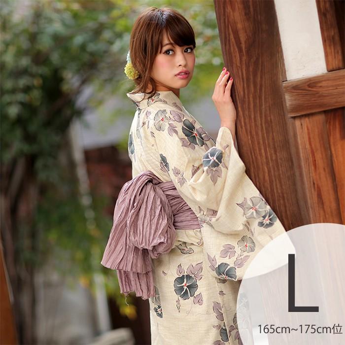 浴衣 セット レディース トールサイズ ３点セット 浴衣 帯 下駄 Lサイズ 大きい 適応身長約165cm 175cm 朝顔 ベージュ 紫 グレー 綿麻 こぼれる朝顔 浴衣通販 Utatane 通販 Yahoo ショッピング
