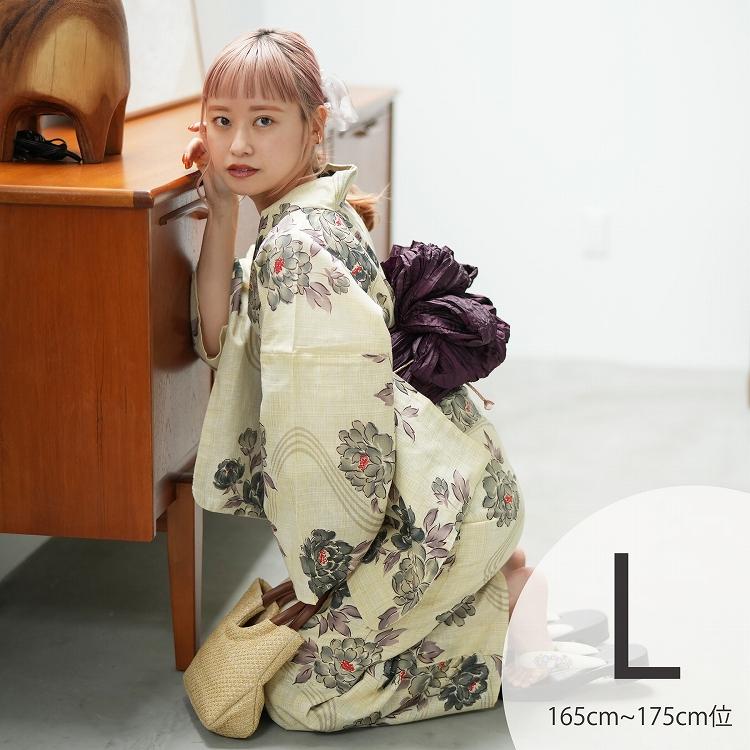 浴衣 セット レディース トールサイズ ３点セット 浴衣 帯 下駄 Lサイズ 大きいサイズ 適応身長約165cm 175cm 牡丹 グレー 紫 綿麻 儚い牡丹 浴衣通販 Utatane 通販 Yahoo ショッピング