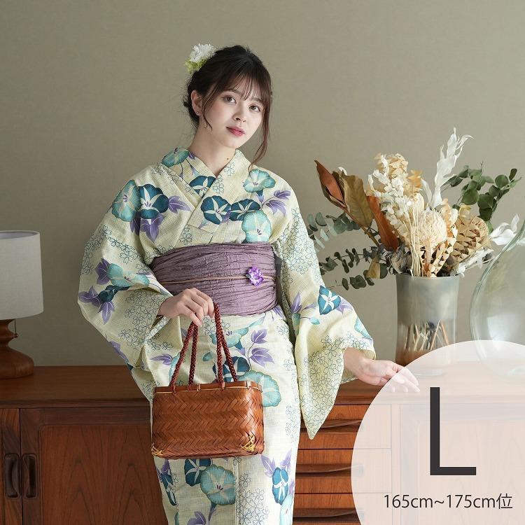 浴衣 セット レディース トールサイズ 3点セット 浴衣 帯 下駄 Lサイズ 適応身長約165cm 175cm 綿麻 朝顔 さくら 先染めベージュ 水色 青 水色の朝顔 浴衣通販 Utatane 通販 Yahoo ショッピング