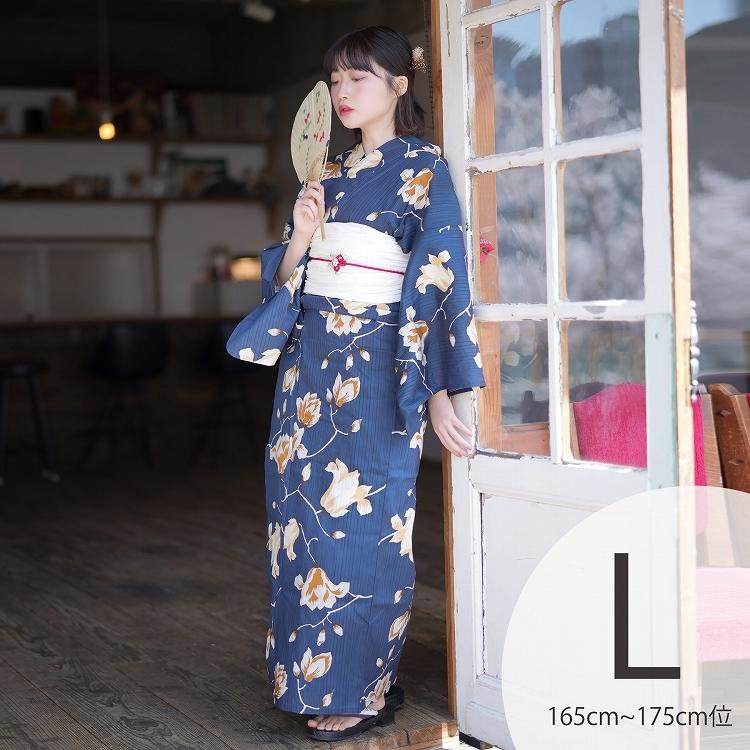 浴衣 セット レディース トールサイズ ３点セット 浴衣 帯 下駄 ネイビー 鉄紺 黄色 木蓮 ニコアンティーク レトロ Lサイズ 大きい 鉄紺に黄色のもくれん 浴衣通販 Utatane 通販 Yahoo ショッピング