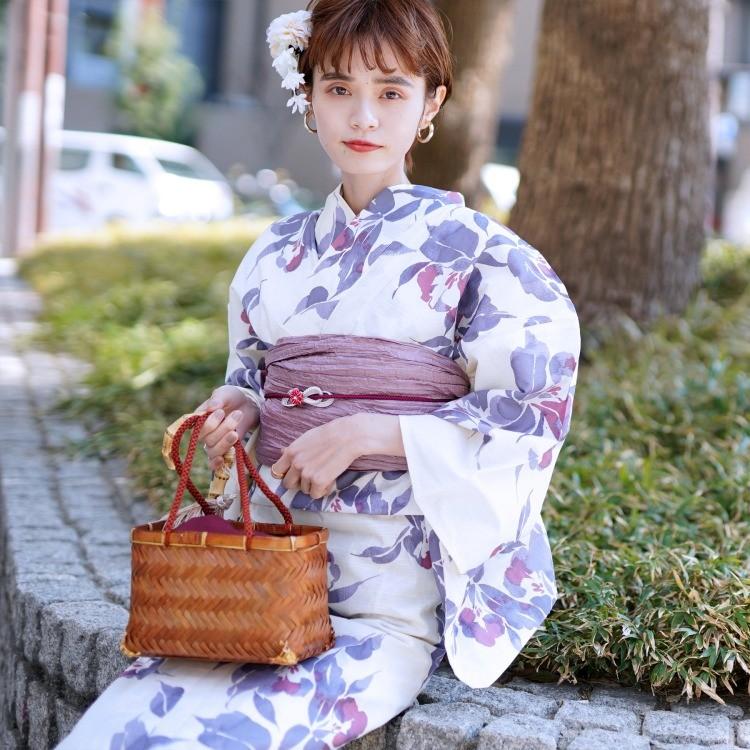 浴衣 セット レディース ゆったりサイズ ３点セット きなり クリーム ラベンダー 紫 ピンク 藤色 ぼかし 花 カトレア ゆかた 女性 レトロ 淡い紫のカトレア 浴衣通販 Utatane 通販 Yahoo ショッピング