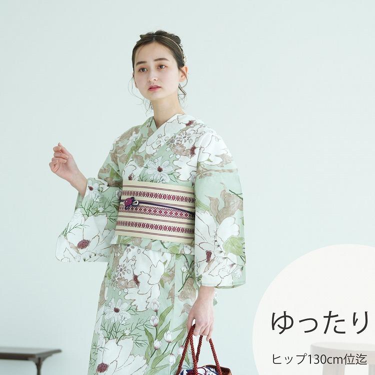 浴衣 セット ゆったりサイズ ３点セット 浴衣 帯 下駄 和歌山染工 ミントグリーン 白 緑 えんじ 女性 レトロ 大きい 3l ジェイドグリーンに大きな芍薬 浴衣通販 Utatane 通販 Yahoo ショッピング