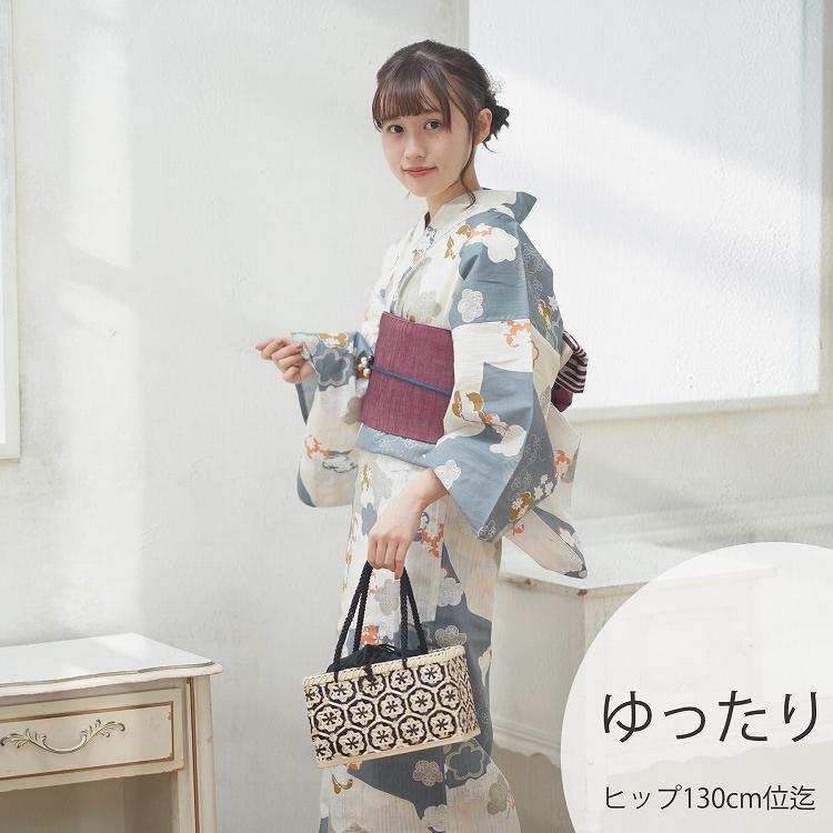 浴衣 セット ゆったりサイズ ３点セット 浴衣 帯 下駄 グレー ブルー オレンジ くすみカラー 梅 ニコアンティーク 女性 レトロ 大きい 3l 灰緑の大正浪漫 浴衣通販 Utatane 通販 Yahoo ショッピング