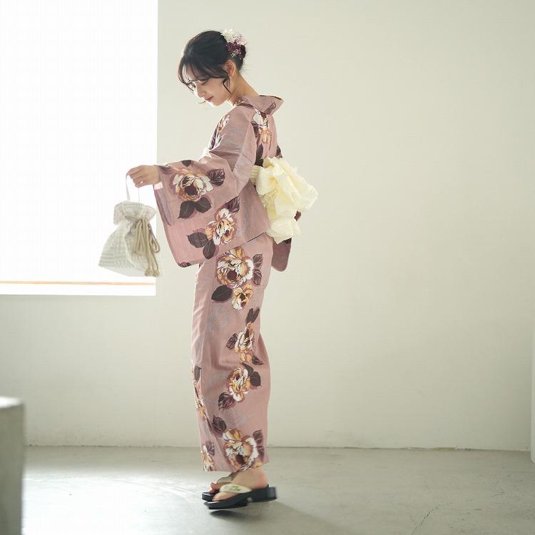 浴衣 セット ゆったりサイズ 3点セット 浴衣 帯 下駄 グレイッシュピンク 黄 ばら くすみカラー ニコアンティーク 女性 レトロ 大きい 3l くすみピンクのバラ 浴衣通販 Utatane 通販 Yahoo ショッピング