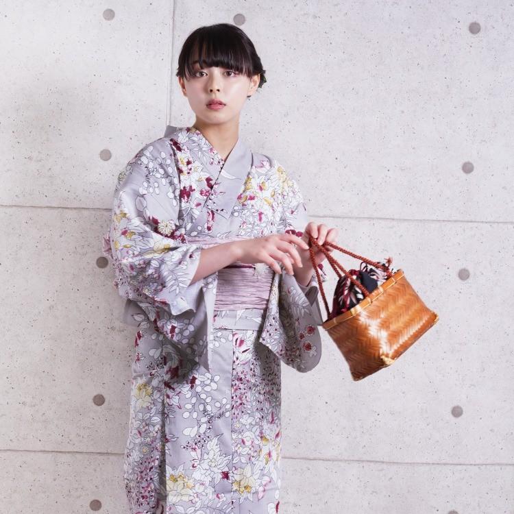 浴衣 セット セパレート フリーサイズ ３点セット 浴衣 作り帯 下駄 二部式 グレー 白 ワイン 黄色 藤 花 女性 レトロ 淡いグレーにこぼれる花 浴衣通販 Utatane 通販 Yahoo ショッピング