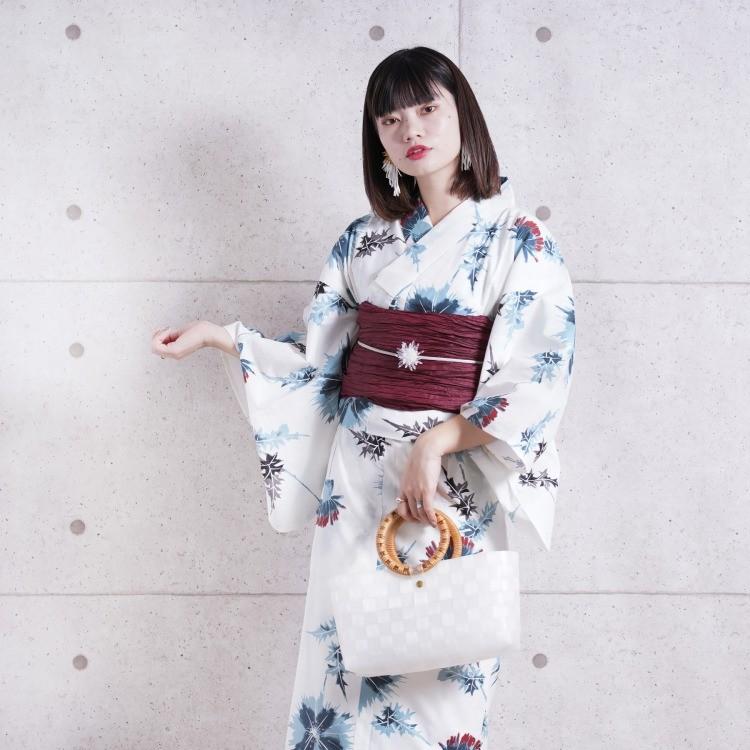浴衣 セット セパレート フリーサイズ ３点セット 浴衣 作り帯 下駄 二部式 和歌山染工 オフホワイト 水色 青 女性 レトロ くすみブルーとえんじのあざみ 浴衣通販 Utatane 通販 Yahoo ショッピング