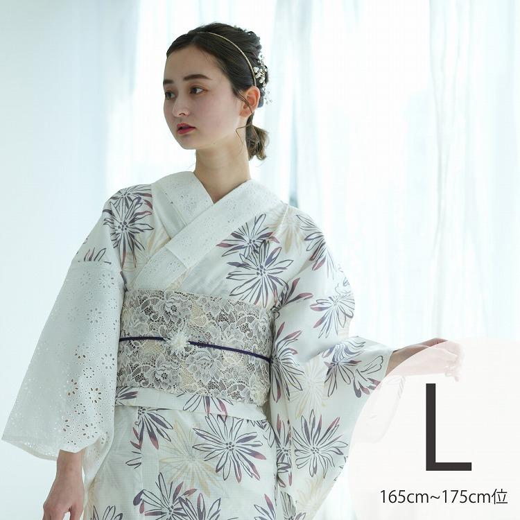 浴衣4点セット 浴衣 帯 レース 下駄 Utatane Tl トールサイズ身長165 175cm 衿 片袖口 レース 花 ベージュ ピンク 紫 ラベンダー アシンメトリー 和歌山染工 浴衣通販 Utatane 通販 Yahoo ショッピング
