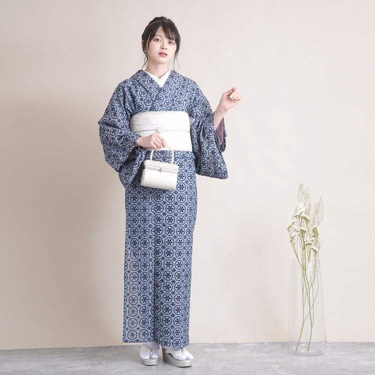 レース着物 単品 Utatane フリー 身長150cm 165cm 着物 レース 綿100 紺 くすみブルー ネイビー 袷着物 国産生地 刺繍 レース カジュアル ニュアンスカラー 浴衣通販 Utatane 通販 Yahoo ショッピング