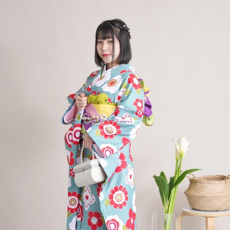 振袖 中古 販売 単品 振袖 華やか 可愛い系 振袖 古着 花 水色系