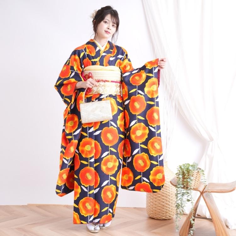 振袖 中古 販売 単品 振袖 華やか 可愛い系 振袖 古着 花 紺系 フリーサイズ 身長155 165cm 中古 古着 成人式 結婚式 浴衣通販 Utatane 通販 Yahoo ショッピング