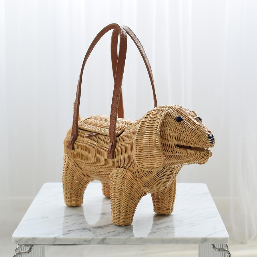 utatane カゴバッグ 犬 ラタンウィッカー 籐編み 単品 かごバッグ 籠