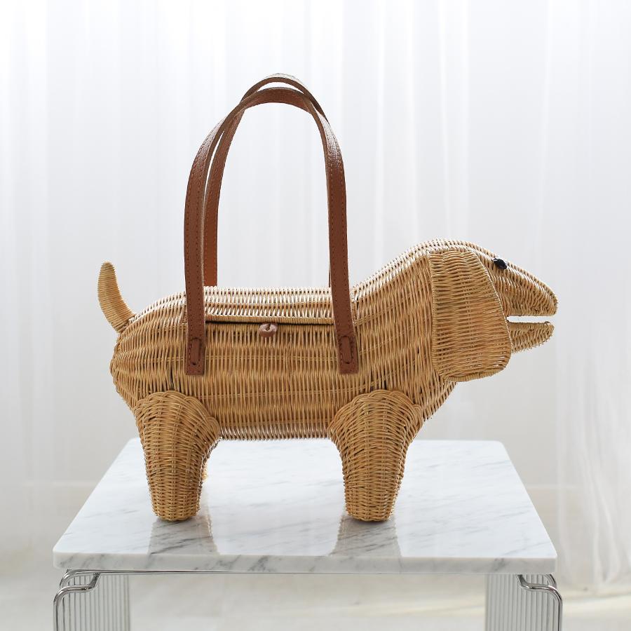 utatane カゴバッグ 犬 ラタンウィッカー 籐編み 単品 かごバッグ 籠