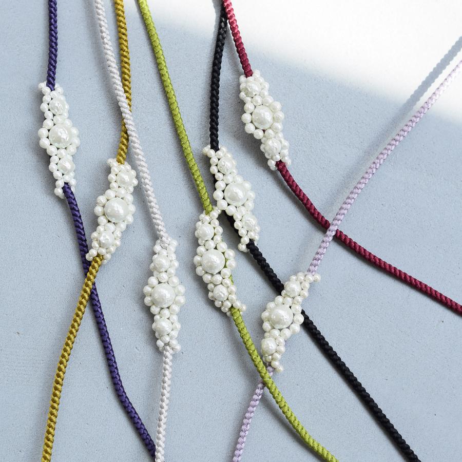 組み紐 帯締め 飾り紐 京組紐 日本製 浴衣 夏着物 レトロ パール えんじ ラベンダー グレージュ 黒 紫 白 金茶 抹茶 サステナブル大小パールモチーフ帯締め 浴衣通販 Utatane 通販 Yahoo ショッピング