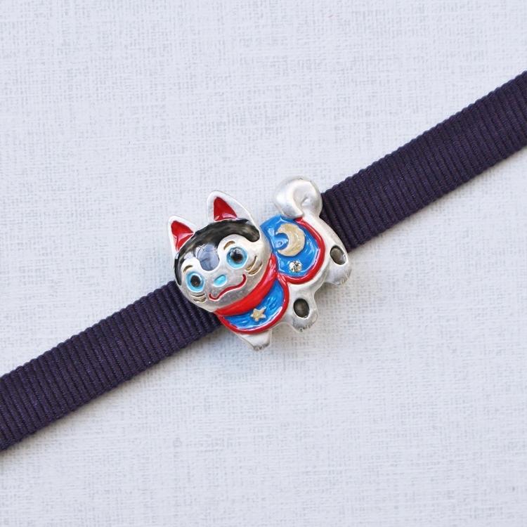 帯留め アンティーク風 数-SUU- レトロ 犬張子 シルバー系 白 黒 青 赤