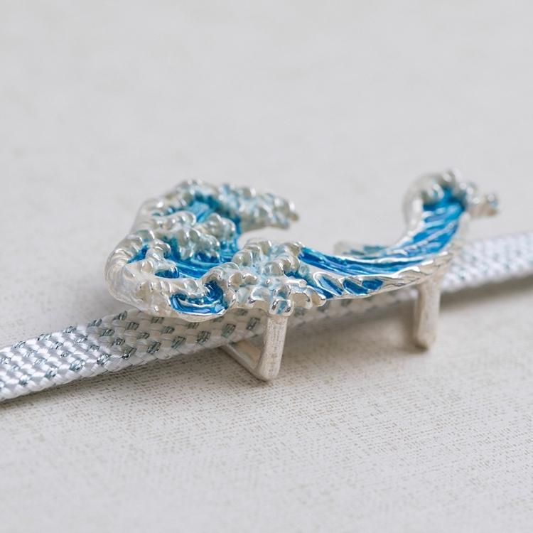 帯留め アンティーク風 数-SUU- レトロ 富士山 青系 ブルー 白 神奈川