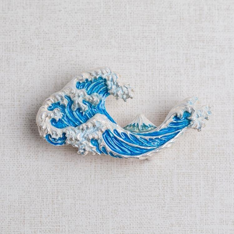 帯留め アンティーク風 数-SUU- レトロ 富士山 青系 ブルー 白 神奈川