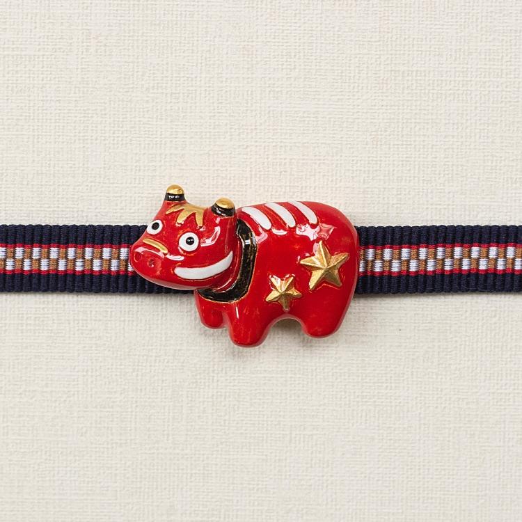 帯留め アンティーク風 数-SUU- レトロモダン系 和装小物 赤べこ 赤系