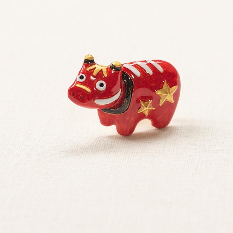 帯留め アンティーク風 数-SUU- レトロモダン系 和装小物 赤べこ 赤系