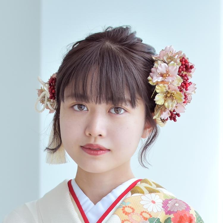 髪飾り 成人式 レトロ コーム・Uピン5点セット 桜と実&リボン 髪飾り 成人式 レトロ コーム・Uピン5点セット 桜と実&リボン