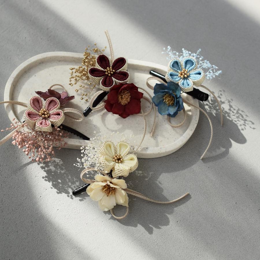 髪飾り 振袖 成人式 袴 卒業式 クリップ単品 つまみ細工 梅＆リボン