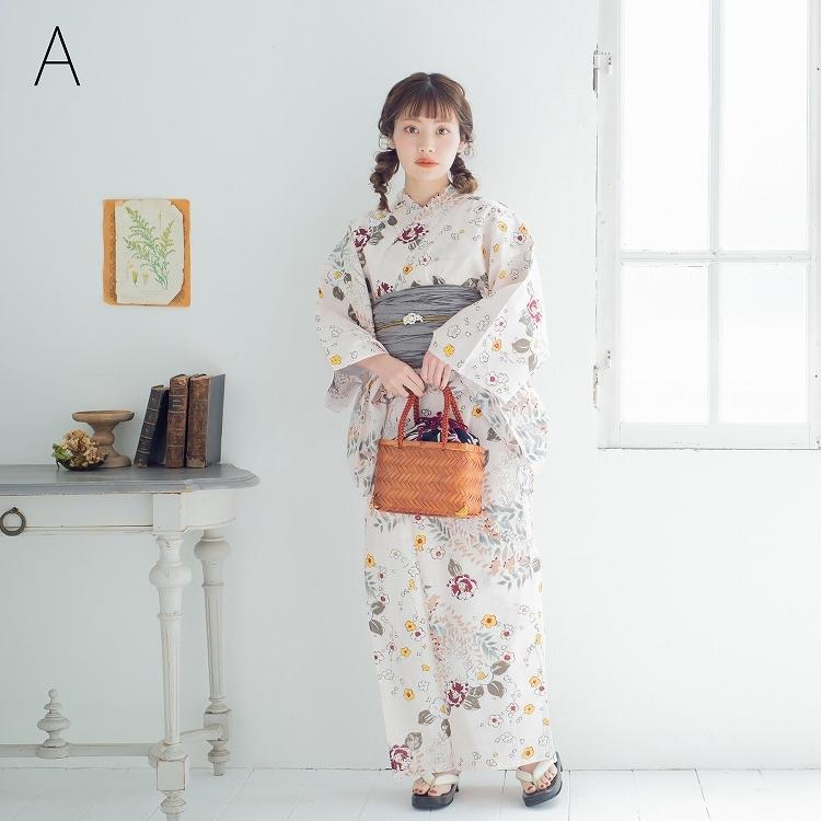 選べる2カラー Maru Utatane 浴衣3点セット 浴衣 帯 下駄 レトロ椿と小梅 フリー 身長155 165cm ベージュ 黄色 緑 赤 黄 萩 花 まる コラボ レトロ 浴衣通販 Utatane 通販 Yahoo ショッピング
