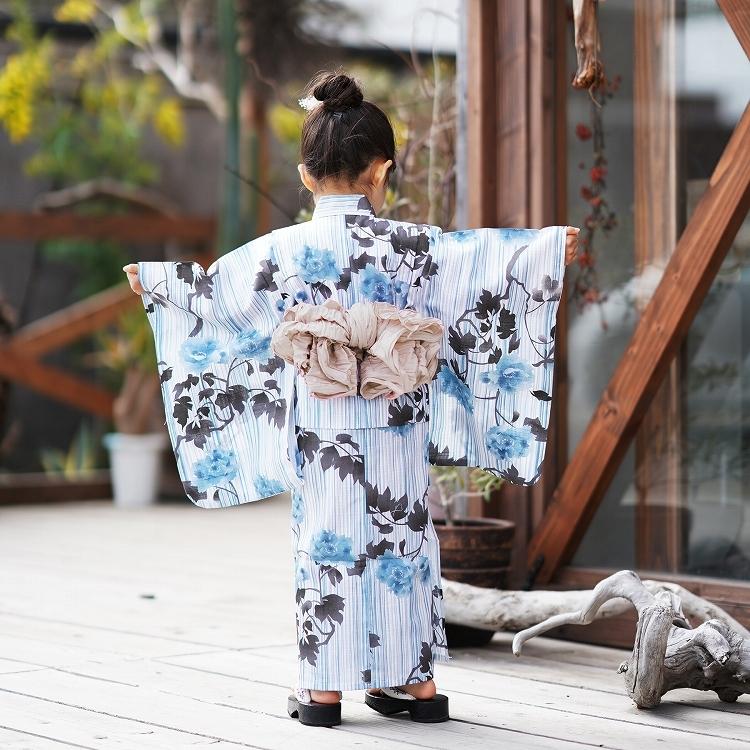 子供浴衣 3点セット 浴衣 帯 下駄 キッズ 女児 女の子 幼稚園 保育園 こどもゆかた 100 110 1 130 ひよこ商店 くすみカラー スモーキー ブルー 浴衣通販 Utatane 通販 Yahoo ショッピング