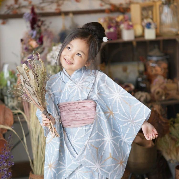 子供浴衣 3点セット 浴衣 帯 下駄 キッズ 女児 女の子 幼稚園 保育園 こどもゆかた 100 110 1 130 ひよこ商店 くすみカラー スモーキー ブルー レトロ 浴衣通販 Utatane 通販 Yahoo ショッピング