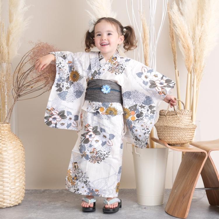 子供浴衣 3点セット 浴衣 帯 下駄 ニコアンティーク 華やか 可愛い系 浴衣 セット 花くす玉 ベージュ系 浴衣通販 Utatane 通販 Yahoo ショッピング