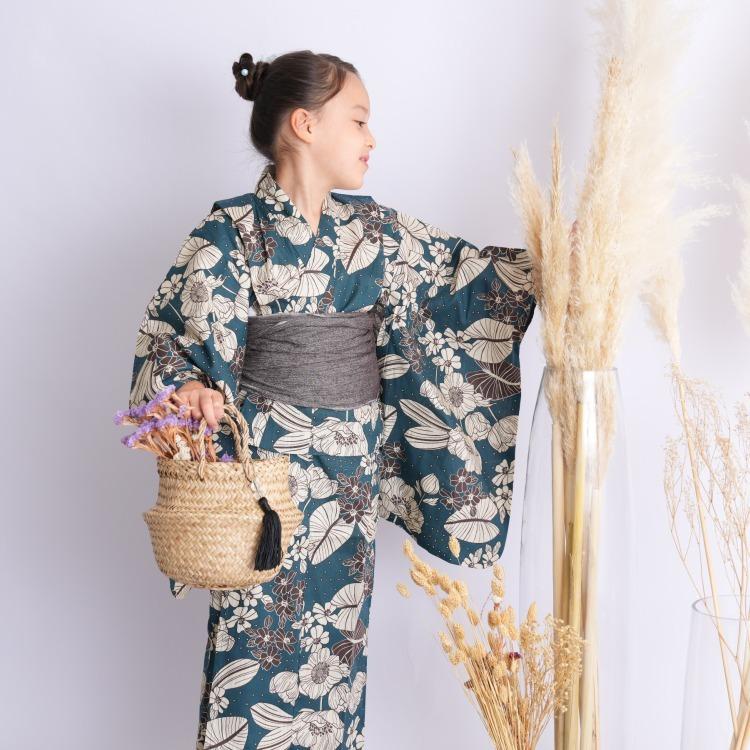子供浴衣 3点セット 浴衣 帯 下駄 ニコアンティーク 華やか 可愛い系 浴衣 セット 草花 青系 青緑 ボタニカル 浴衣通販 Utatane 通販 Yahoo ショッピング