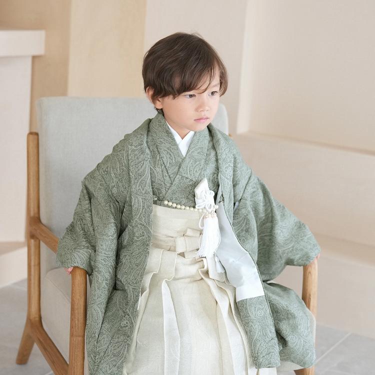 七五三 着物 5歳 男の子 購入 utatane レトロ ジャガードペイズリー 