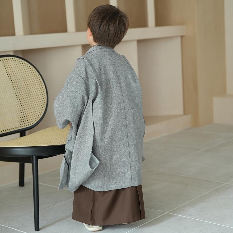 七五三 着物 5歳 男の子 販売 かぷり レトロ 七五三 5歳 無地 茶系 茶色 ブラウン 男児袴 七五三袴 袴60cm（身長105cm-115cm前後） 着物 身丈 七五三 5歳 販売 羽織 長襦袢 半衿 袴 羽織紐 雪駄 足袋 約56cm