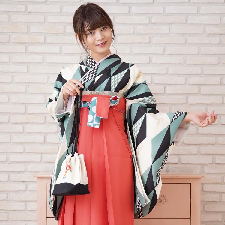 リサイクル着物セット販売 2点セット 着物 袴 適応身長143 170cm 大人 子供 レディース ジュニア 中古着物 古着 卒業式 Used 中古袴 幾何学模様 ミント 浴衣通販 Utatane 通販 Yahoo ショッピング