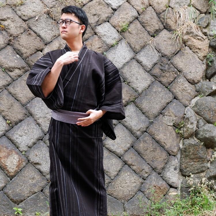 近江ちぢみ 浴衣3点セット 紳士 男性 メンズ 男 浴衣 綿麻 ゆかた M L Llサイズ きもの 兵児帯 下駄 麻 コットン 黒 ブラック 縞 ストライプ 浴衣通販 Utatane 通販 Yahoo ショッピング