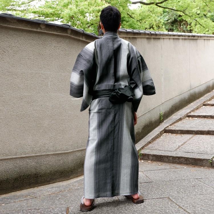 多様な 浴衣 メンズ 単品 M L Llサイズ 近江ちぢみ グレー 縞 仕立上がり 大人 紳士 男性 ゆかた 22 和装 和服 浴衣のみ 夏祭り 花火大会 送料無料 Fucoa Cl