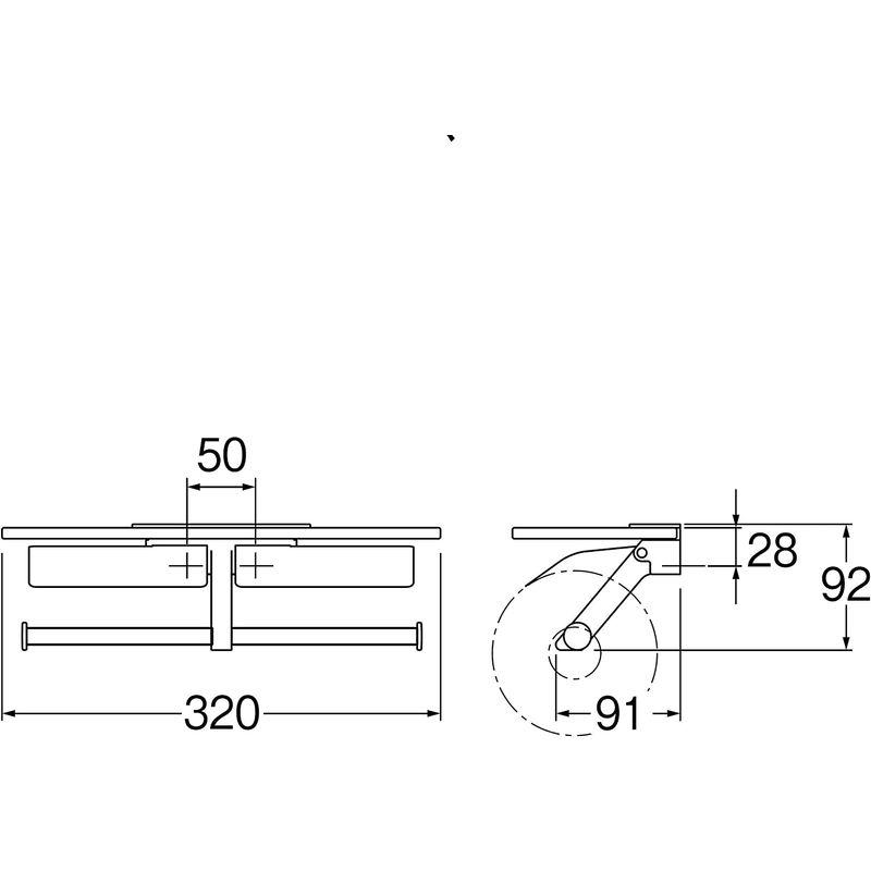 家具　SANEI　ダブルペーパーホルダー棚付け　小物が置ける台付き　W2808　シルバー、透明　ガラス製の棚板　幅32cm　大