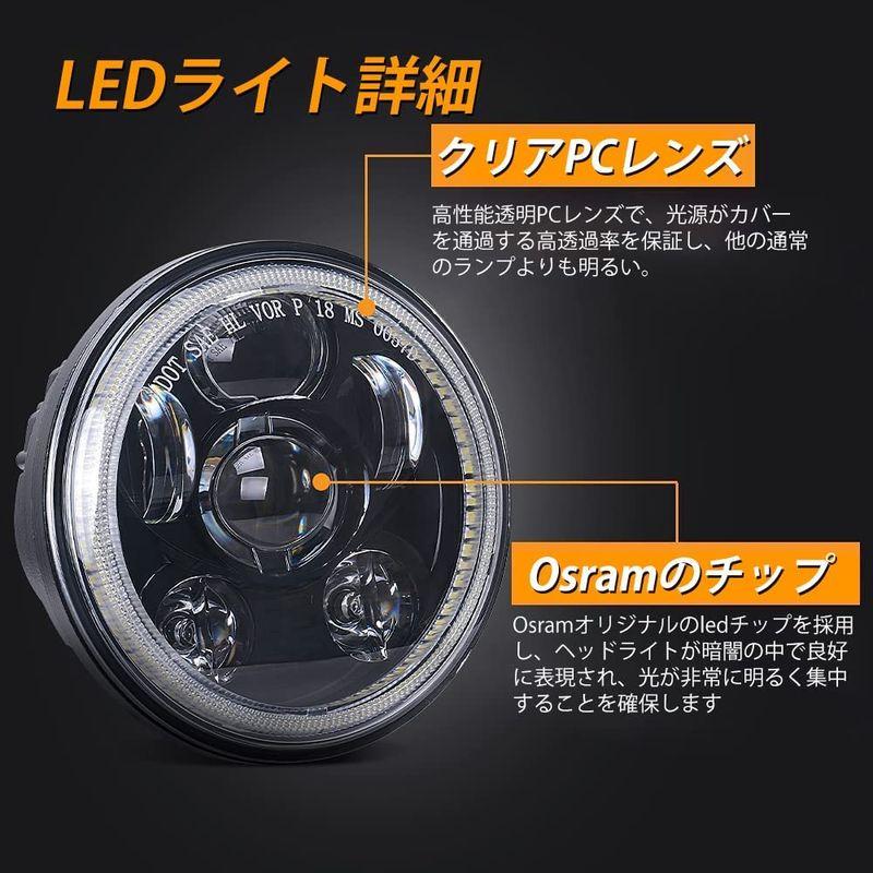 ヘッドライト GREENBEAN LEDヘッドライト ハーレー 5.75インチ ホワイトリング付き hi/lo 防水 高輝度 DC12v-30v プロジェ｜utilityfactory｜02