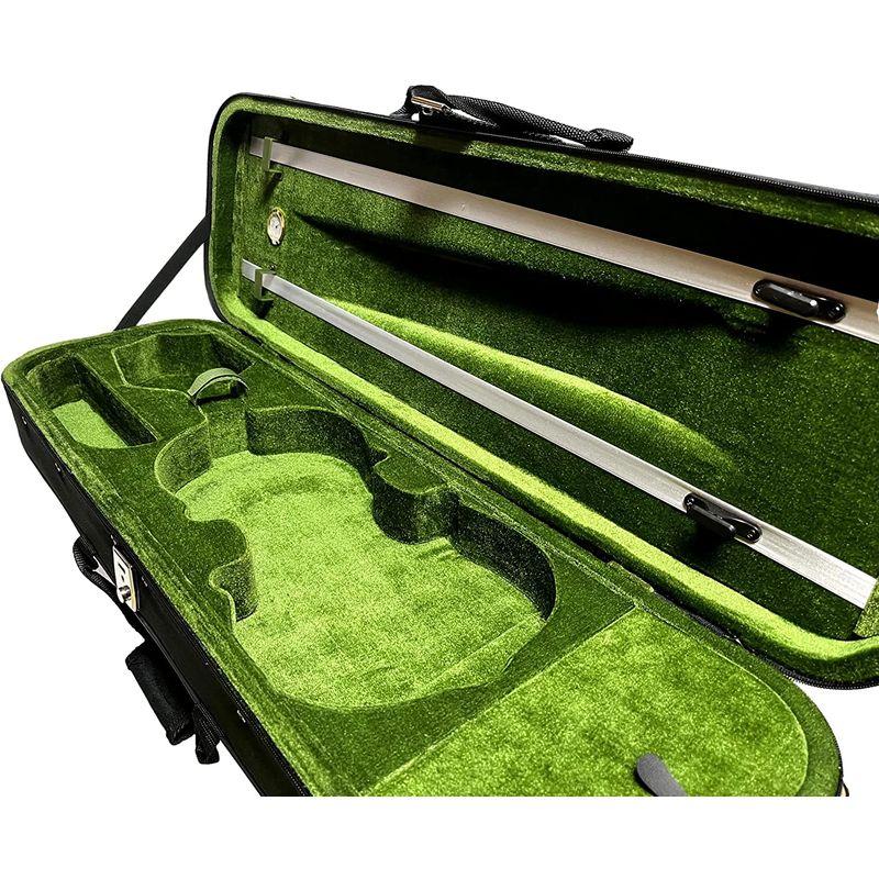 楽器ケース Natura Style フルサイズ バイオリン ケース 弦楽器 バッグ (ブラックxグリーン)