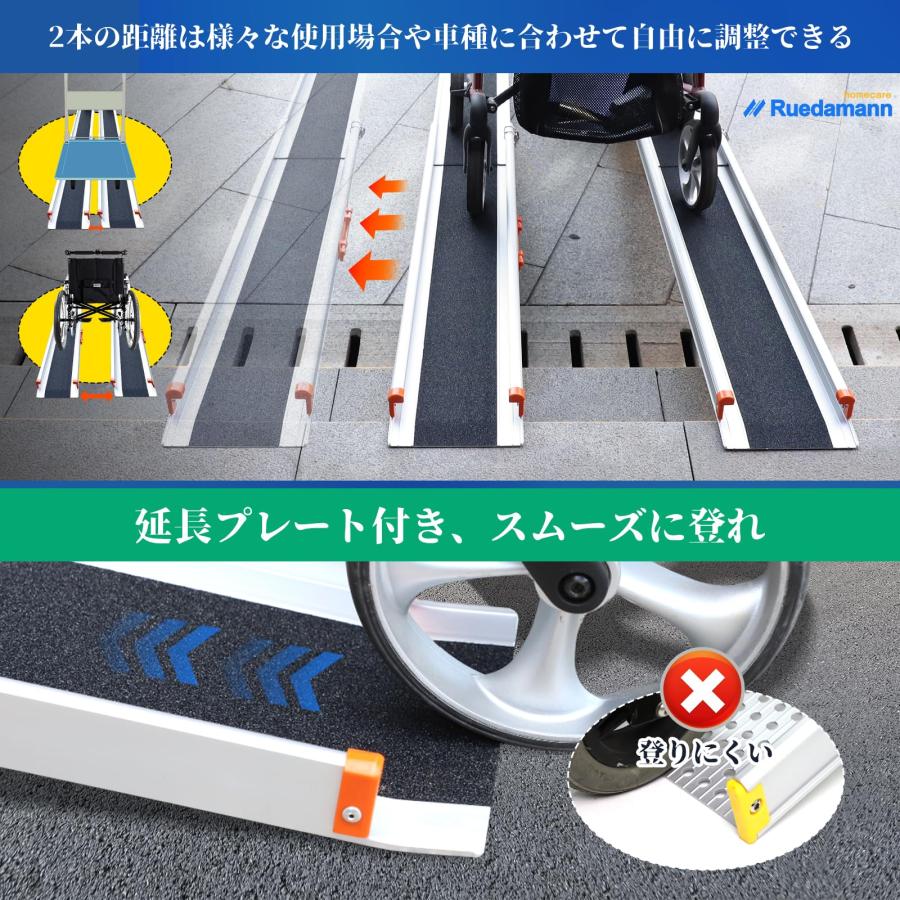 Ruedamann 車椅子スロープ 伸縮138-244cm 耐荷重300kg 伸縮