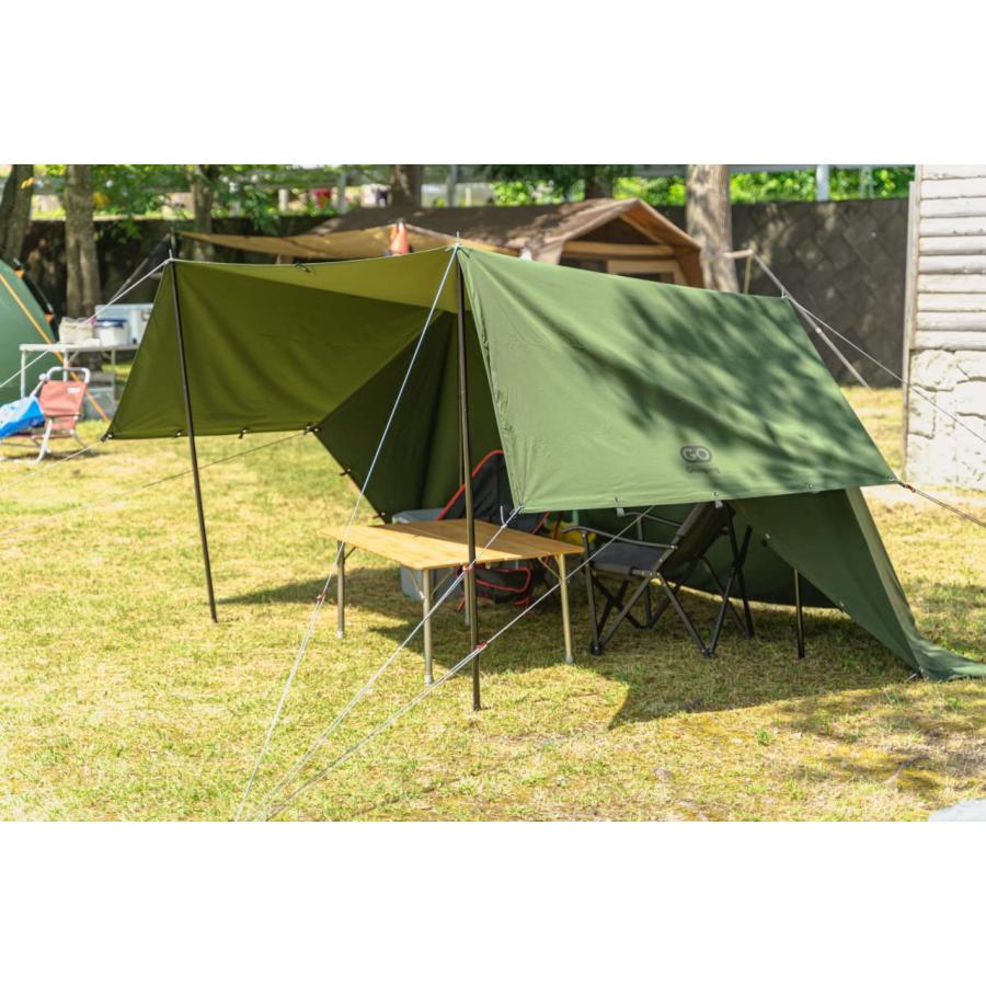 GOGlampingTC難燃タープ変幻自在 3.78×2.88m軍幕ポール付 緑 Amazon | 【ポール付き】TC難燃タープ変幻自在 3.78*2.88m 軍幕