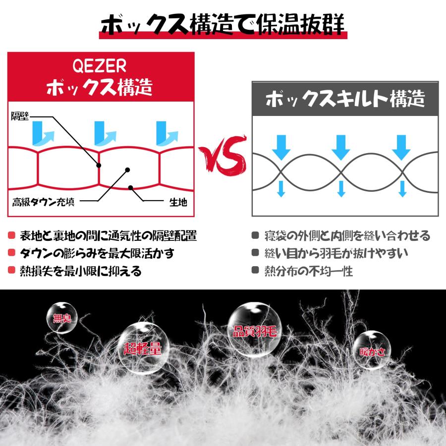 QEZER 寝袋 冬用 ダウン シュラフ 最低温度-25℃ 1000g/1500g羽毛