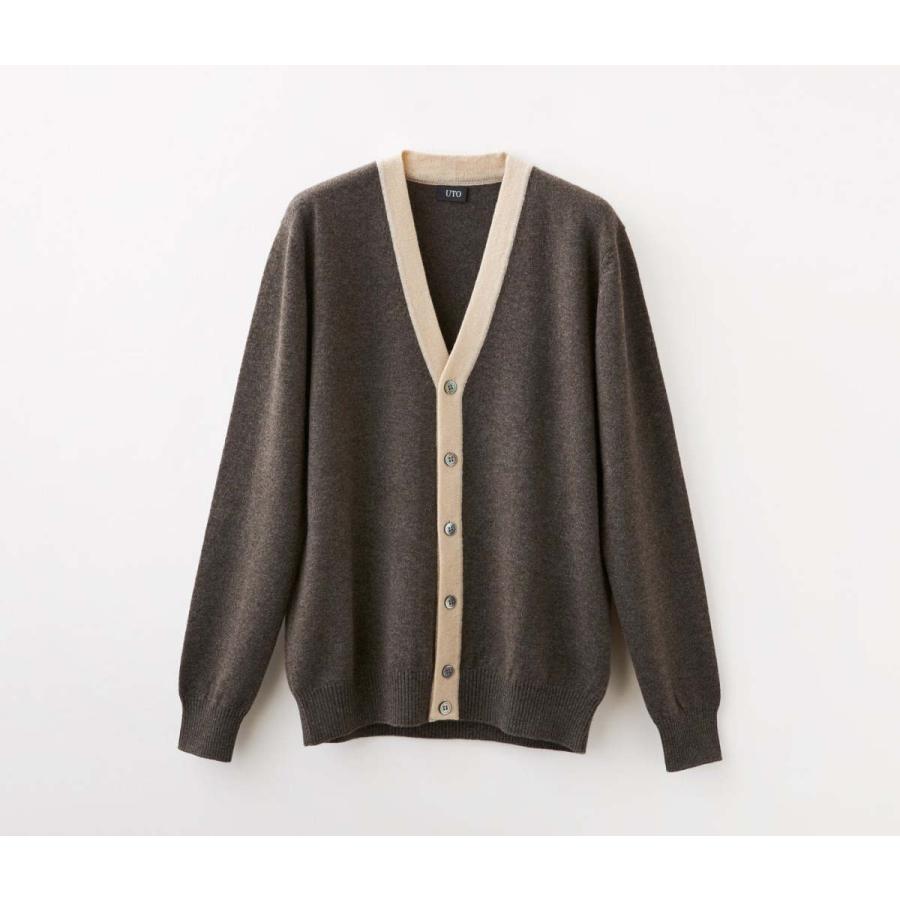 Uto メンズ 最高級 バイカラーvネックカーディガン カシミヤ 100 日本製 バイカラー