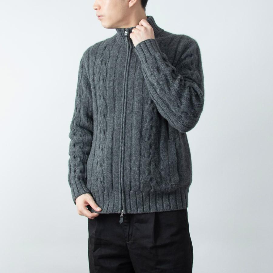 UTO メンズ ケーブル編み ハイネックジップジャケット 最高級 カシミヤ  