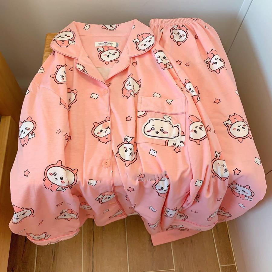 ちいかわ パジャマ 寝巻き 長袖 上下セット うさぎ モモンガ かわいい