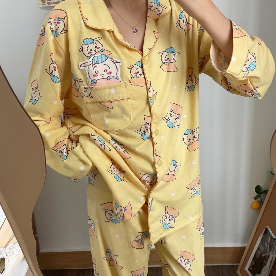 ちいかわ パジャマ 寝巻き 長袖 上下セット うさぎ モモンガ かわいい
