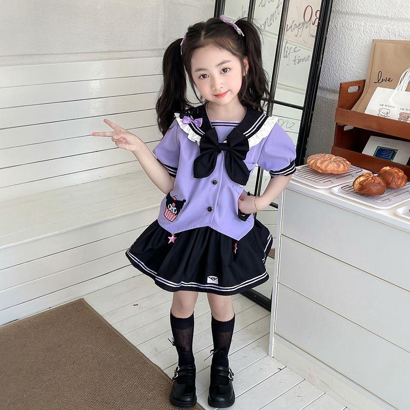クロミ　KUROMI×IKUMI シャツ・ミニスカート　セット クロミちゃん ワンピース キッズ服 半袖トップス+スカート夏服 ミニ