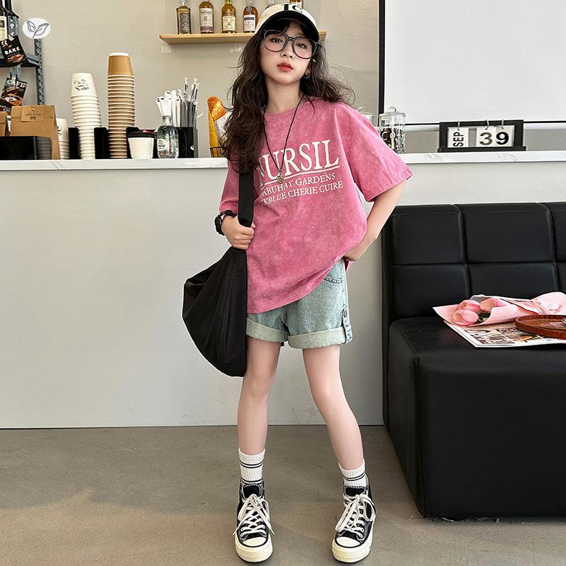 子供服 女の子 セットアップ 夏 半袖 Tシャツ デニムショートパンツ 