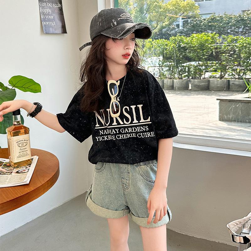 子供服 女の子 セットアップ 夏 半袖 Tシャツ デニムショートパンツ