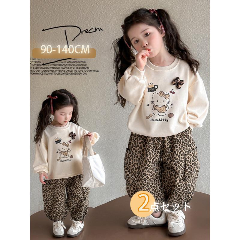 パーカー ヒョウ柄 子供服 キティちゃん ベビー服 上下セット